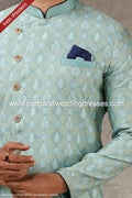 Designer Light Blue Color Jacquard Silk Brocade Mens Semi Indo Western PAWDAC1424