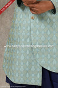 Designer Light Blue Color Jacquard Silk Brocade Mens Semi Indo Western PAWDAC1424