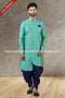 Designer Teal Green Color Jacquard Silk Brocade Mens Semi Indo Western PAWDAC1426