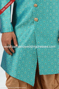 Designer Two-tone Teal Green Blue Color Jacquard Silk Brocade Mens Semi Indo Western PAWDAC1429