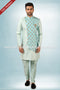 Designer Pista Green Color Plain & Printed Art Silk Mens Indo Western PAWDAC1435
