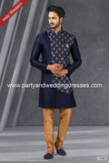 Designer Blue Color Plain & Printed Art Silk Mens Indo Western PAWDAC1436