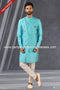Designer Sky Blue Color Plain & Printed Art Silk Mens Indo Western PAWDAC1438