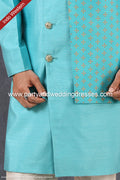 Designer Sky Blue Color Plain & Printed Art Silk Mens Indo Western PAWDAC1438