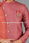 Designer Fire Red Color Plain & Printed Art Silk Mens Indo Western PAWDAC1439