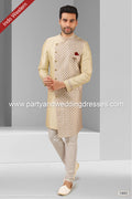 Designer Cream Color Plain & Printed Art Silk Mens Indo Western PAWDAC1443