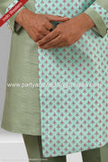 Designer Green Color Plain & Printed Art Silk Mens Indo Western PAWDAC1445