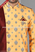 Designer Maroon/Yellow Color Plain & Printed Art Silk Mens Indo Western PAWDAC1446