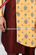 Designer Maroon/Yellow Color Plain & Printed Art Silk Mens Indo Western PAWDAC1446