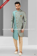Designer Sea Green Color Plain & Printed Art Silk Mens Indo Western PAWDAC1450