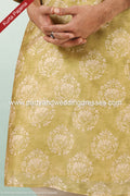 Designer Gold Color Printed Art Silk Fabric Mens Kurta Pajama PAWDAC1469