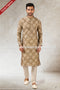 Designer Gold Color Printed Art Silk Fabric Mens Kurta Pajama PAWDAC1471