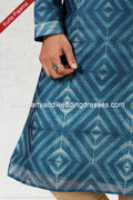 Designer Blue Color Printed Art Silk Fabric Mens Kurta Pajama PAWDAC1475