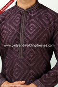 Designer Purple Color Printed Art Silk Fabric Mens Kurta Pajama PAWDAC1476