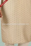 Designer Beige Color Printed Art Silk Fabric Mens Kurta Pajama PAWDAC1485