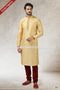 Designer Yellow Color Printed Art Silk Fabric Mens Kurta Pajama PAWDAC1486