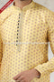 Designer Yellow Color Printed Art Silk Fabric Mens Kurta Pajama PAWDAC1486