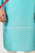 Designer Blue Color Printed Art Silk Fabric Mens Kurta Pajama PAWDAC1488
