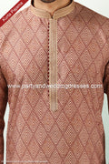 Designer Maroon Color Printed Art Silk Fabric Mens Kurta Pajama PAWDAC1490