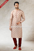 Designer Peach Color Printed Art Silk Fabric Mens Kurta Pajama PAWDAC1493