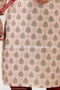 Designer Peach Color Printed Art Silk Fabric Mens Kurta Pajama PAWDAC1493