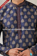 Designer Blue Color Printed Art Silk Fabric Mens Kurta Pajama PAWDAC1496
