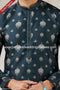 Designer Dark Gray Color Printed Art Silk Fabric Mens Kurta Pajama PAWDAC1498