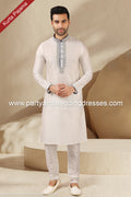 Designer Off-white Color Banarasi Art Silk Fabric Mens Kurta Pajama PAWDAC1504