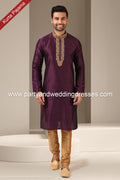 Designer Magenta Color Banarasi Art Silk Fabric Mens Kurta Pajama PAWDAC1506