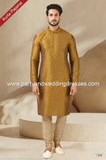 Designer Copper Color Banarasi Art Silk Fabric Mens Kurta Pajama PAWDAC1509