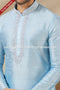 Designer Sky Blue Color Banarasi Art Silk Fabric Mens Kurta Pajama PAWDAC1510