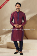 Designer Two-tone Magenta/Blue Color Banarasi Art Silk Fabric Mens Kurta Pajama PAWDAC1514