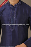 Designer Navy Blue Color Banarasi Art Silk Fabric Mens Kurta Pajama PAWDAC1515