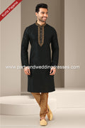 Designer Black Color Banarasi Art Silk Fabric Mens Kurta Pajama PAWDAC1521