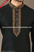 Designer Black Color Banarasi Art Silk Fabric Mens Kurta Pajama PAWDAC1521