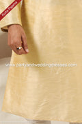 Designer Gold Color Banarasi Art Silk Fabric Mens Kurta Pajama PAWDAC1522