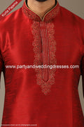 Designer Maroon Color Banarasi Art Silk Fabric Mens Kurta Pajama PAWDAC1527