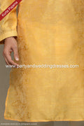 Designer Yellow/Cream Color Jacquard Silk Brocade Fabric Mens Kurta Pajama PAWDAC1531