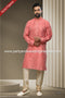 Designer Pink/Gold Color Jacquard Silk Brocade Fabric Mens Kurta Pajama PAWDAC1532