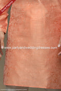 Designer Peach/Cream Color Jacquard Silk Brocade Fabric Mens Kurta Pajama PAWDAC1533