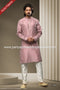 Designer Pink/Cream Color Jacquard Silk Brocade Fabric Mens Kurta Pajama PAWDAC1536