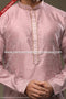 Designer Pink/Cream Color Jacquard Silk Brocade Fabric Mens Kurta Pajama PAWDAC1536