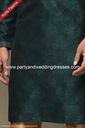 Designer Green/Chikoo Color Jacquard Silk Brocade Fabric Mens Kurta Pajama PAWDAC1539