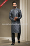 Designer Gray/Black Color Jacquard Silk Brocade Fabric Mens Kurta Pajama PAWDAC1540