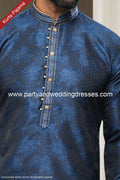 Designer Blue/Black Color Jacquard Silk Brocade Fabric Mens Kurta Pajama PAWDAC1542