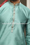 Designer Blue/Cream Color Jacquard Silk Brocade Fabric Mens Kurta Pajama PAWDAC1545
