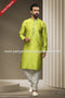 Designer Two-tone Green/Cream Color Jacquard Silk Brocade Fabric Mens Kurta Pajama PAWDAC1549