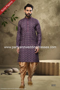 Designer Purple/Chikoo Color Cotton Fabric Mens Kurta Pajama PAWDAC1553