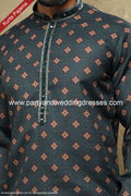 Designer Green/Chikoo Color Cotton Fabric Mens Kurta Pajama PAWDAC1555