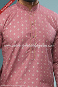 Designer Dark Pink/Chikoo Color Cotton Fabric Mens Kurta Pajama PAWDAC1572